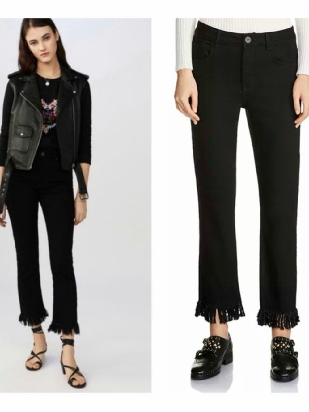 Maje Black Fringed Jeans